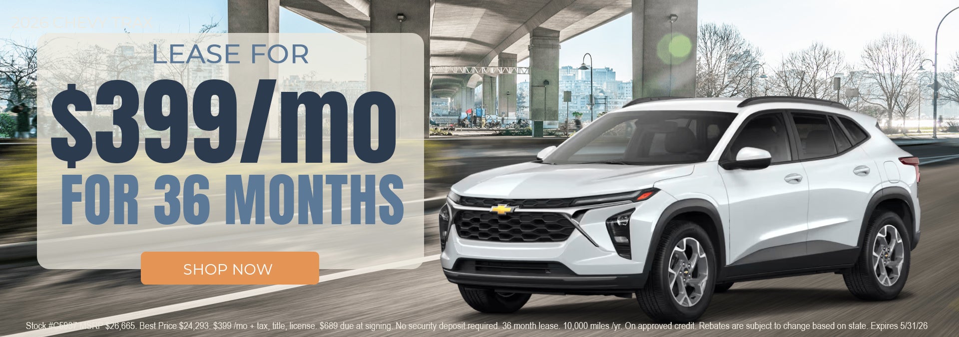 Lease a new 2026 Chevy Trax for $399/month* at Tooele Chevy